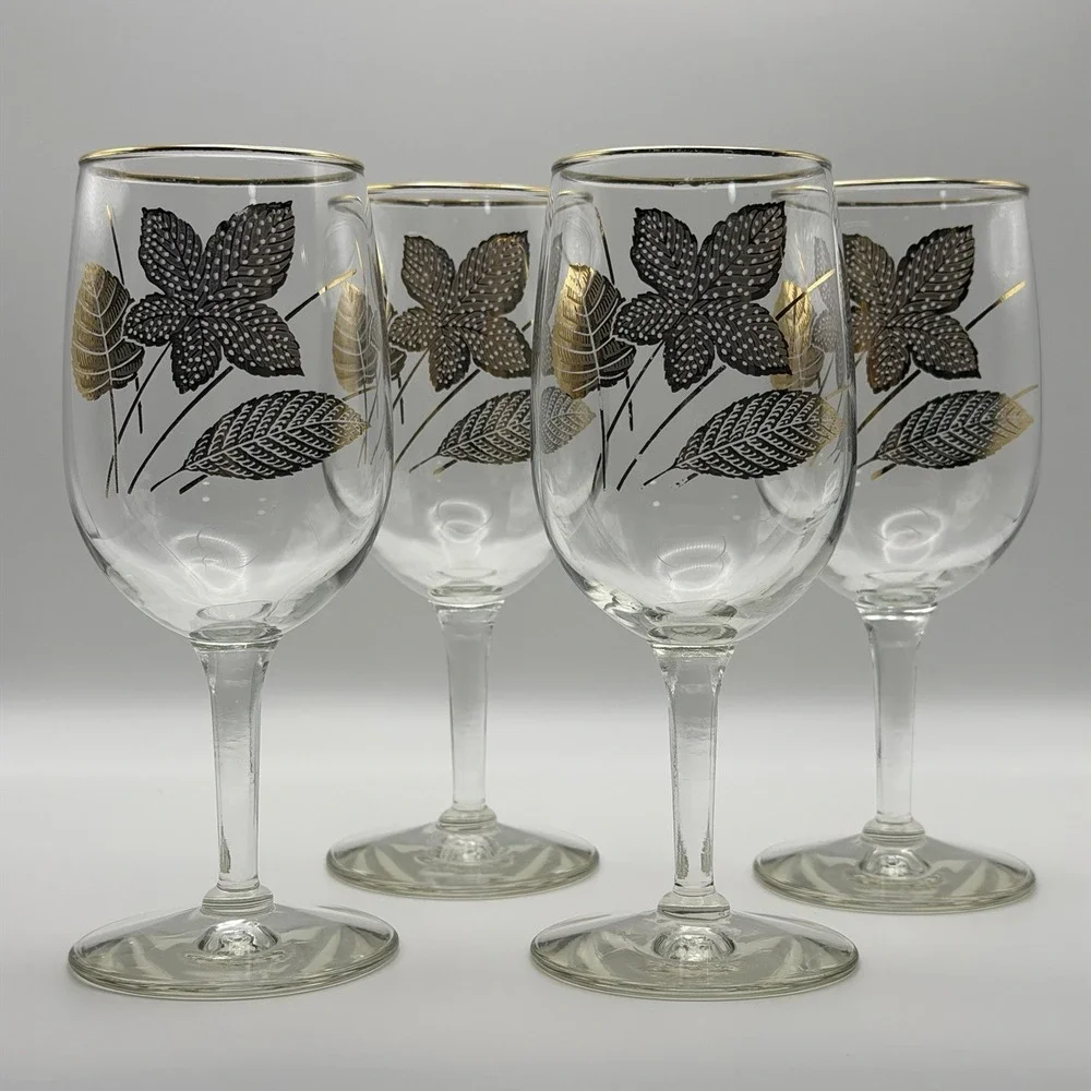 Vintage Libbey 22K Gold Trim Brandy Snifters‎ Gold Leaf 4 Wine Glasses 6oz MCM